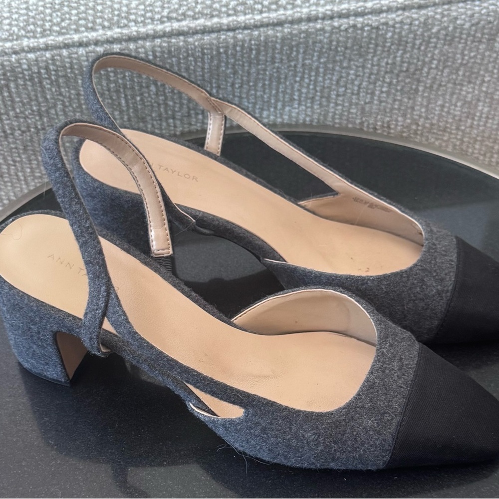 Ann Taylor Women's Black and Gray Flannel Slingback Heels